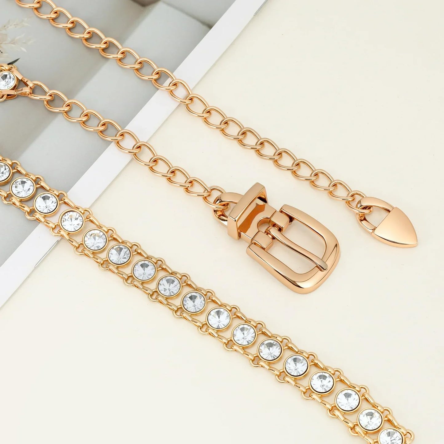 YooAi Chain Belts Leather Waist Belt for Women Layered Metal Chain Belt Gold Buckle Gold Rhinestsone 130 XL/2XL