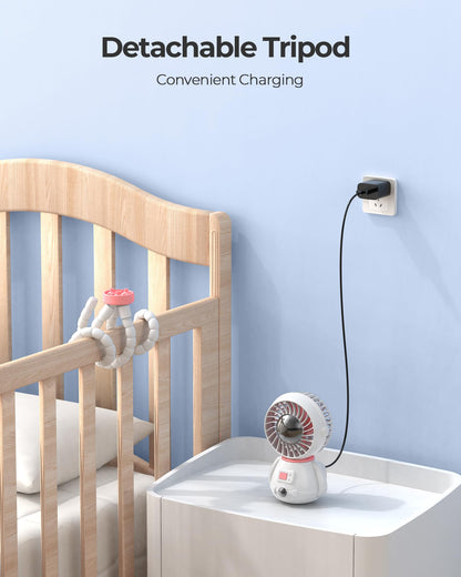 Koonie Astronaut Portable Stroller Fan, Baby-Safe Clip-on with Detachable Flexible Tripod, 3-Speeds, 270° Rotation, Rechargeable Battery-Operated, Handheld Gear for Car Seats, Cribs, Treadmills,Travel