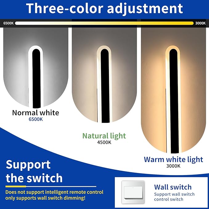 2 Pack 23.6inch Exterior Wall Light Fixture, Long Outdoor Modern LED Wall Lights, 3 Color 3000K/4500K/6000K, 24W, IP65 Waterproof Oval Outside Porch Lighting for House, Garage, Fence, Garden