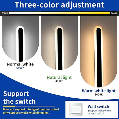 2 Pack 23.6inch Exterior Wall Light Fixture, Long Outdoor Modern LED Wall Lights, 3 Color 3000K/4500K/6000K, 24W, IP65 Waterproof Oval Outside Porch Lighting for House, Garage, Fence, Garden