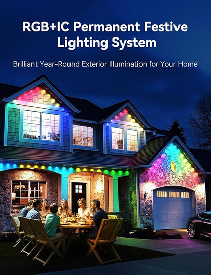 Permanent Outdoor Lights for House, RGB+IC IP67 Waterproof Smart Eave Lights 200ft with 144 LED, Eternity Lighting for Holiday Daily Decor, Work with Remote, APP