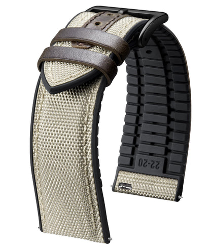 BINLUN Nylon Silicone Watch Bands 18mm 19mm 20mm 21mm 22mm Quick Release Canvas Rubber Hybrid Watch Strap Replacement Watchband for Men Women 9 Colors Silver/Black Buckle(Khaki-Black,20mm)