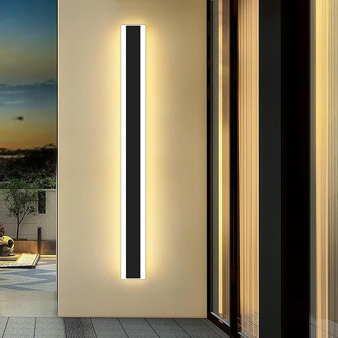 Mikeru Modern Outdoor Wall Light, 3000k-6000k Dimmable Outdoor Wall Sconce 57inch Black Exterior Lights with Remote Control Ip65 Waterproof Anti-Rust Linear Long Porch Lights
