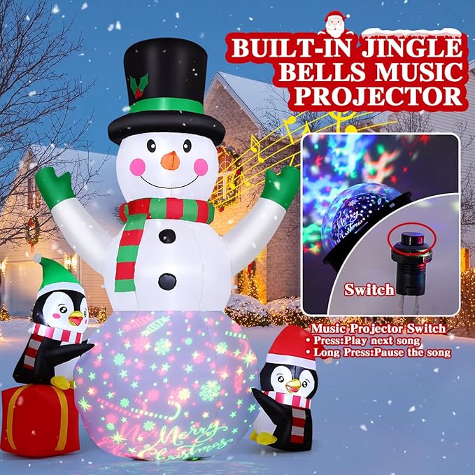 GOOSH 8 FT Christmas Inflatables Snowman Built-in Music Box & Rotating Colorful LED Lights, Christmas Inflatable Outdoor Decoration Blow Up for Holiday Party Xmas New Year