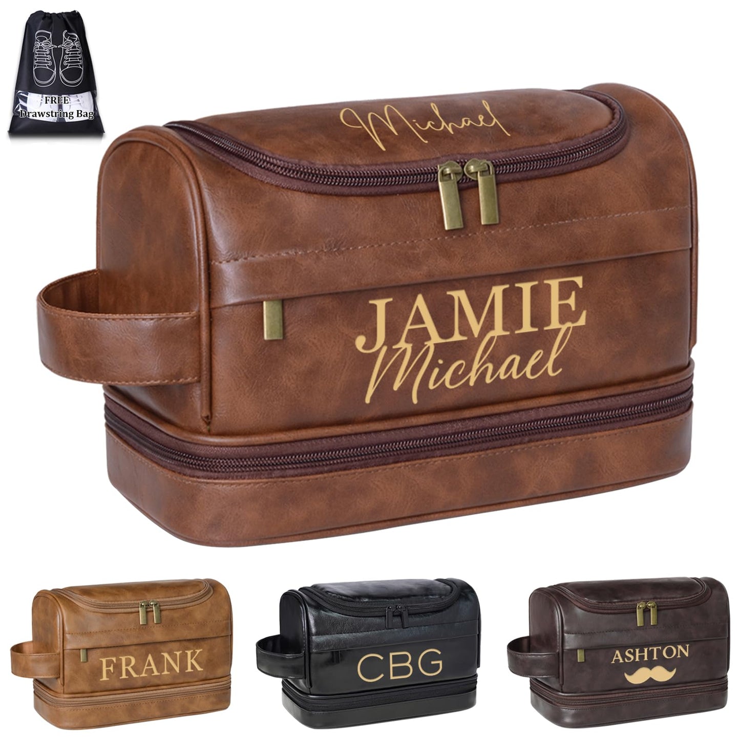 Seozata Personalized Toiletry Bag for Men, Custom Shaving Dopp Kit, Engraved Name Monogram Travel Bag, Gift for Dad, Groomsmen, Son, Husband, Christmas, Birthday, Anniversay, Father's Day, Wedding
