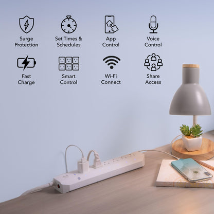 Geeni Smart Surge Protector 6-Outlet Power Strip – Wi-Fi Enabled with Voice Control (Alexa, Google Assistant), Surge Protection, 3ft Extension Cord, Remote Access