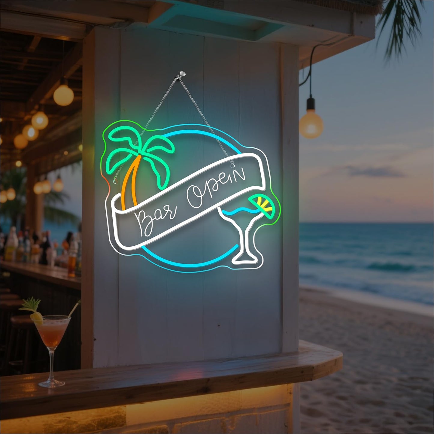WX&YH Bar Open Neon Sign Cocktail Coconut Tree Led Light Open Signs for Business Bar Decorations for Home Pub Party Club Beer Bar Lights Man Cave Coffee Stores Restaurant Palm Decor Gifts