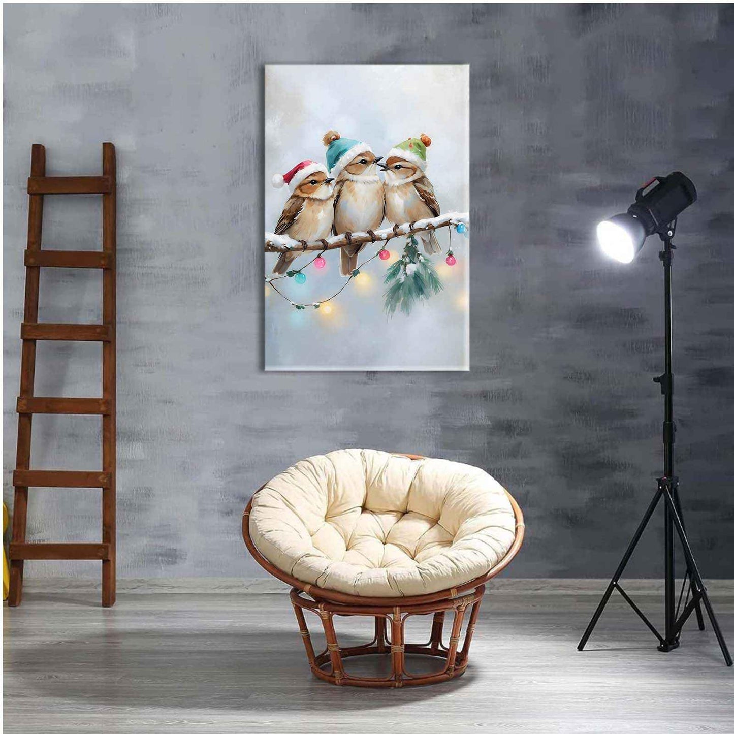 Framed Canvas Wall Art Christmas Birds Winter Art Print Wall Art Holiday Poster Trendy Christmas Decor 8x12in Wood Framed