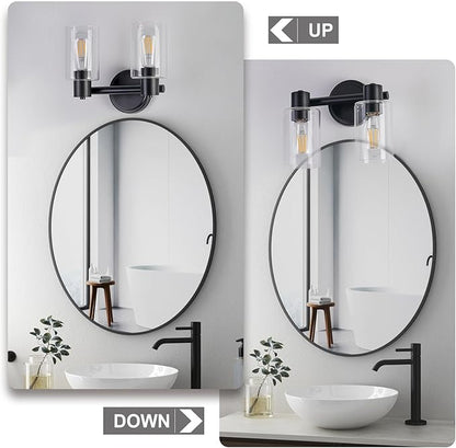 2 Light Bathroom Wall Light Fixtures Black Bathroom Wall Sconce with Clear Glass Lights Over Mirror Vanity Lights E26 Base