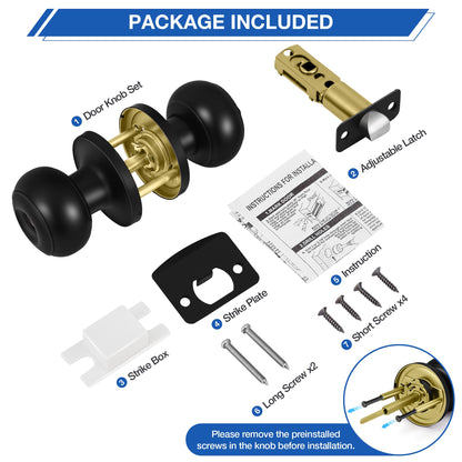 Plustool 8 Pack Matte Black Door Knobs, Privacy Door Knob with Lock, Interior Doorknobs with Round Ball, Keyless Door Lockset for Bedrooms Bathrooms