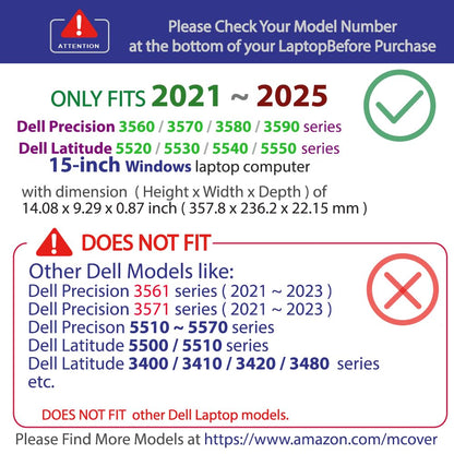 mCover Case Compatible for 2021～2025 15" Dell Precision 3560/3570 / 3580/3590 & Latitude 5520/5530 / 5540/5550 Series Windows Notebook PC (NOT Fitting Any Other Dell Models) - Aqua