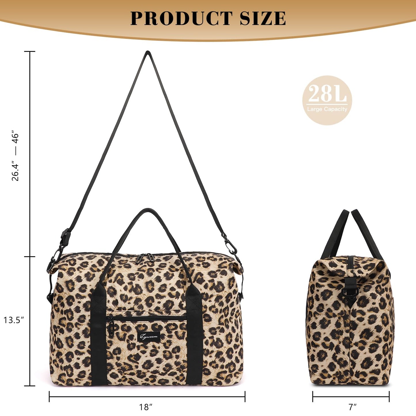 ADVEZO Duffle Bag for Travel Foldable Leopard Print Carry on Travel Bag, Small Medium Weekender Overnight Bags for Women, 40L Waterproof Sport Gym Bag for Men with Computer Compartment (leopard print)