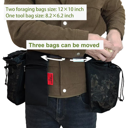 Morel Mushroom Foraging Bag with Adjustable Waistband, 2 Mesh Picking Bags for Collecting Mushrooms, Outdoor Hunting Bags Lightweight and Sturdy to Wear Around Waist, Harvesting Bag, 1 Tool Bag