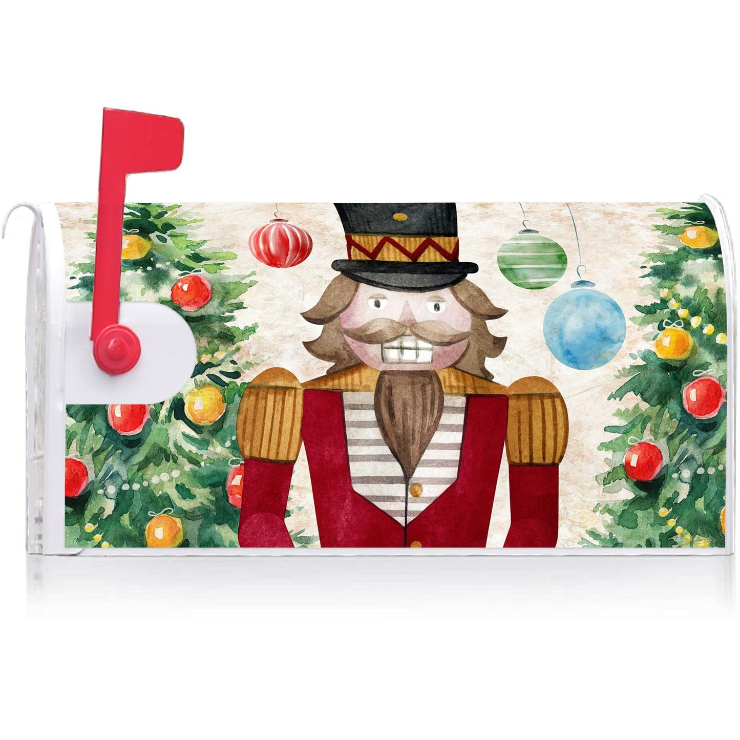Texupday Merry Christmas Nutcracker Christmas Tree Decoration Mailbox Cover With Magnetic Strip Winter Holiday Mailbox Wraps Post Letter Box Cover Standard Size 21" X 18" for Garden Outdoor Yard Decor