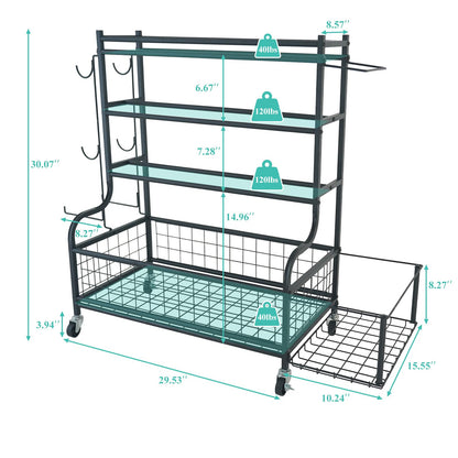 HIEE Dumbbell Rack, Weight Rack for Kettlebells, Storage Holder for Yoga and Workout Equipment, Home Gym Storage Rack with Wheels and Hooks (320 lb)