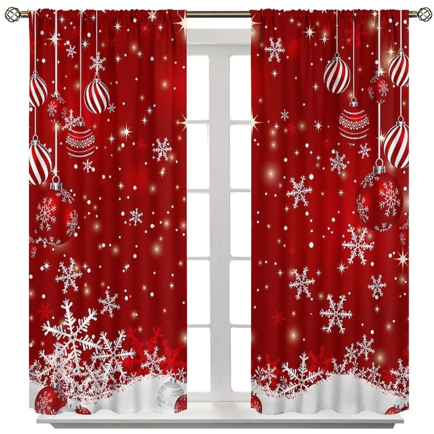 Red Christmas Snowflakes Curtain Merry Xmas Blackout Window Treatment for Living Room Bedroom Dining Home Decor Window Drapes 52" W X 84" L
