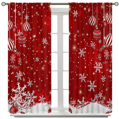 Red Christmas Snowflakes Curtain Merry Xmas Window Treatment for Living Room Bedroom Dining Home Decor Window Drapes 42" W X 45" L