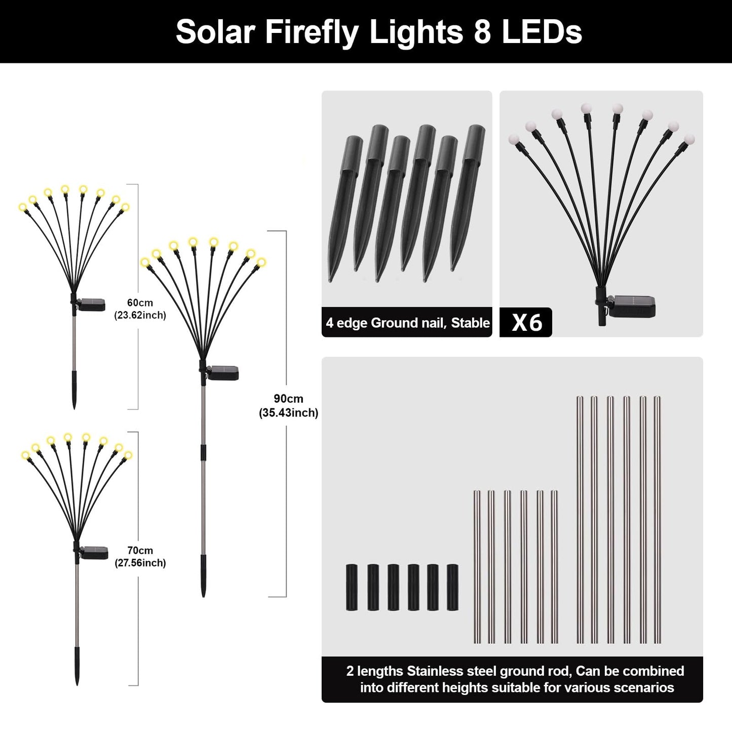 Petriveil Solar Firefly Lights Warm White, 8 Modes 800mAh Swaying Firefly Yard Lights Solar Powered Outdoor Waterproof for Outside Yard Patio Lawn Pathway Walkway Stake Christmas Garden Decor (6 Pack)