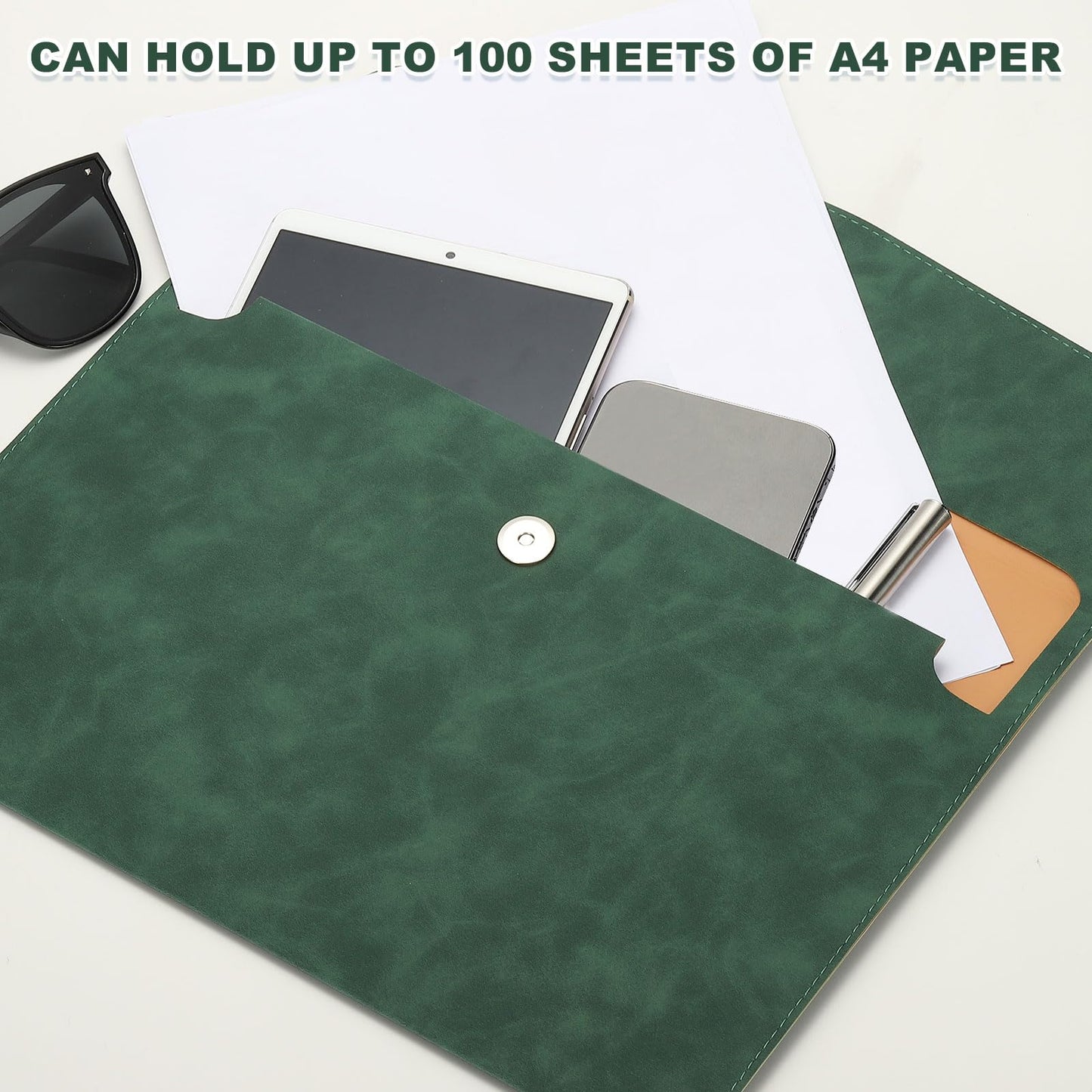 PATIKIL PU Leather A4 File Folder, 2Pcs Document Holder Filing Organizer Portfolio Envelope Folder Case with Snap Closure for Letter Receipt, Green