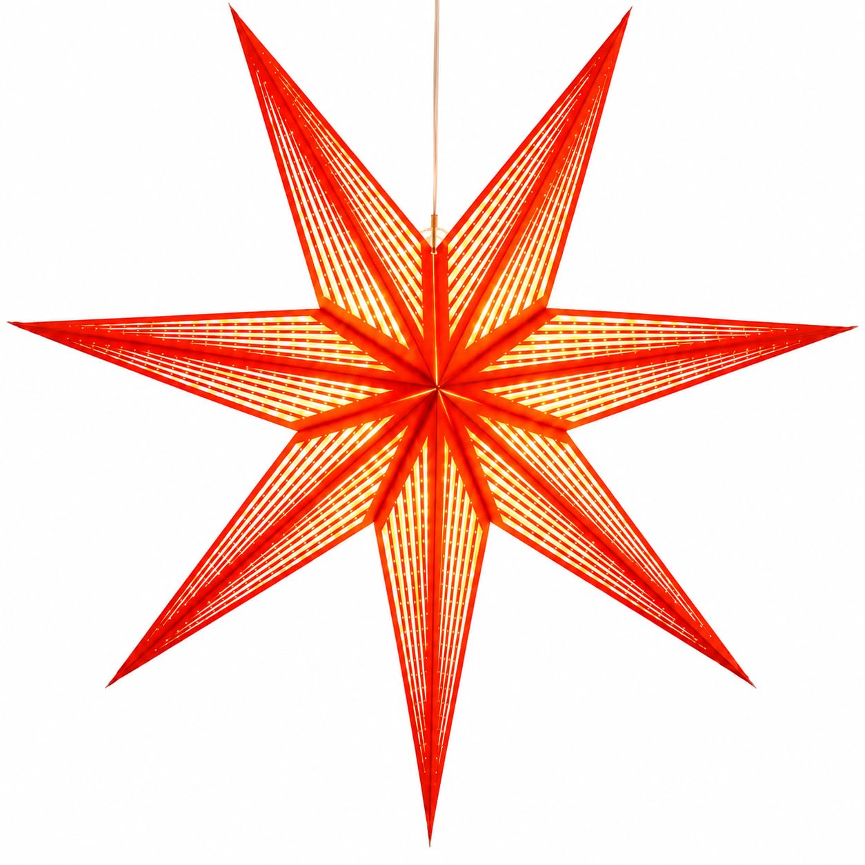 GalaxyArts 7-Point Paper Star Lantern - Striped Cutout Hanging Light Decoration - Foldable Hollow Out Star Lamp Shade for Home, Party, Christmas, Wedding Décor - Indoor/Outdoor 3D Hanging Star(Red)