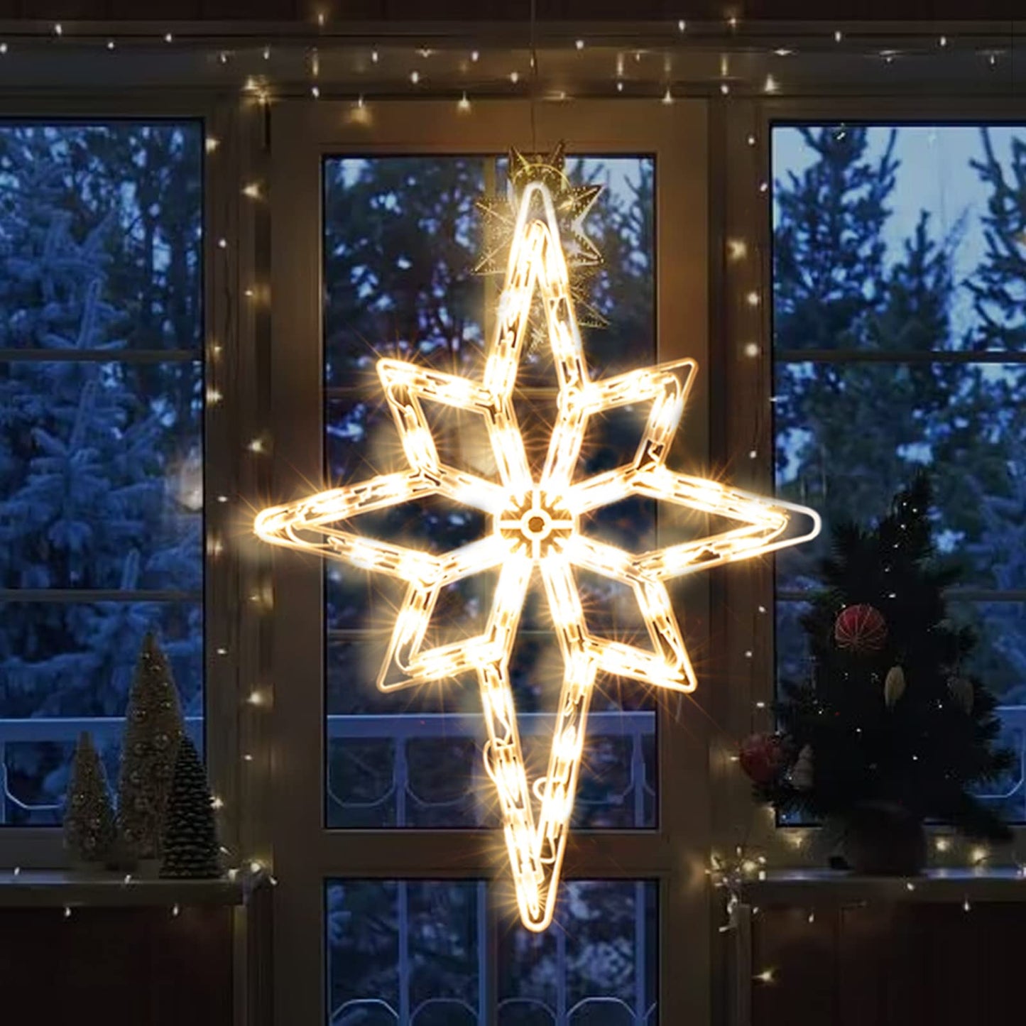 XMASLAND 19 Inch Christmas Window Silhouette Lights Decorations, 50L Christmas Sculpture,Including:Bethlehem Star x1