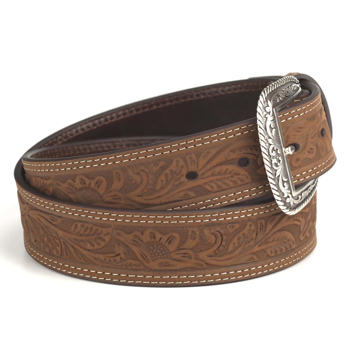 ARIAT Men's Leather Floral Embossed Belt, Medium Brown, 30