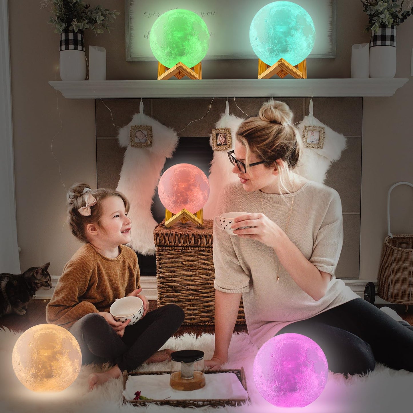 LOGROTATE Moon Lamp, 16 Colors LED Night Light, Moon Light with Stand and Time Setting & Remote & Touch Control(7.1 inch)