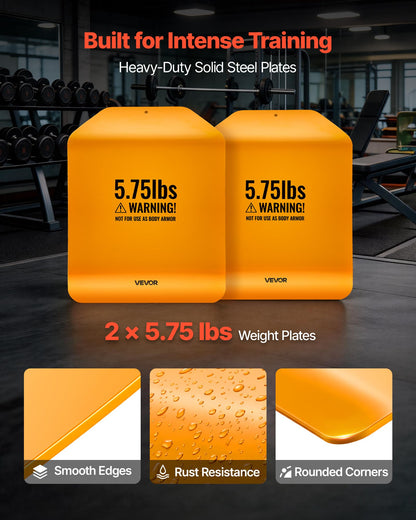 VEVOR Curved Weight Vest Plates, 5.75 LB Pairs, Premium Steel Tactical Weighted Plates for Vest, Ergonomic Design, for Strength Endurance Training, Running, Jogging, Fitness, Heavy Workouts