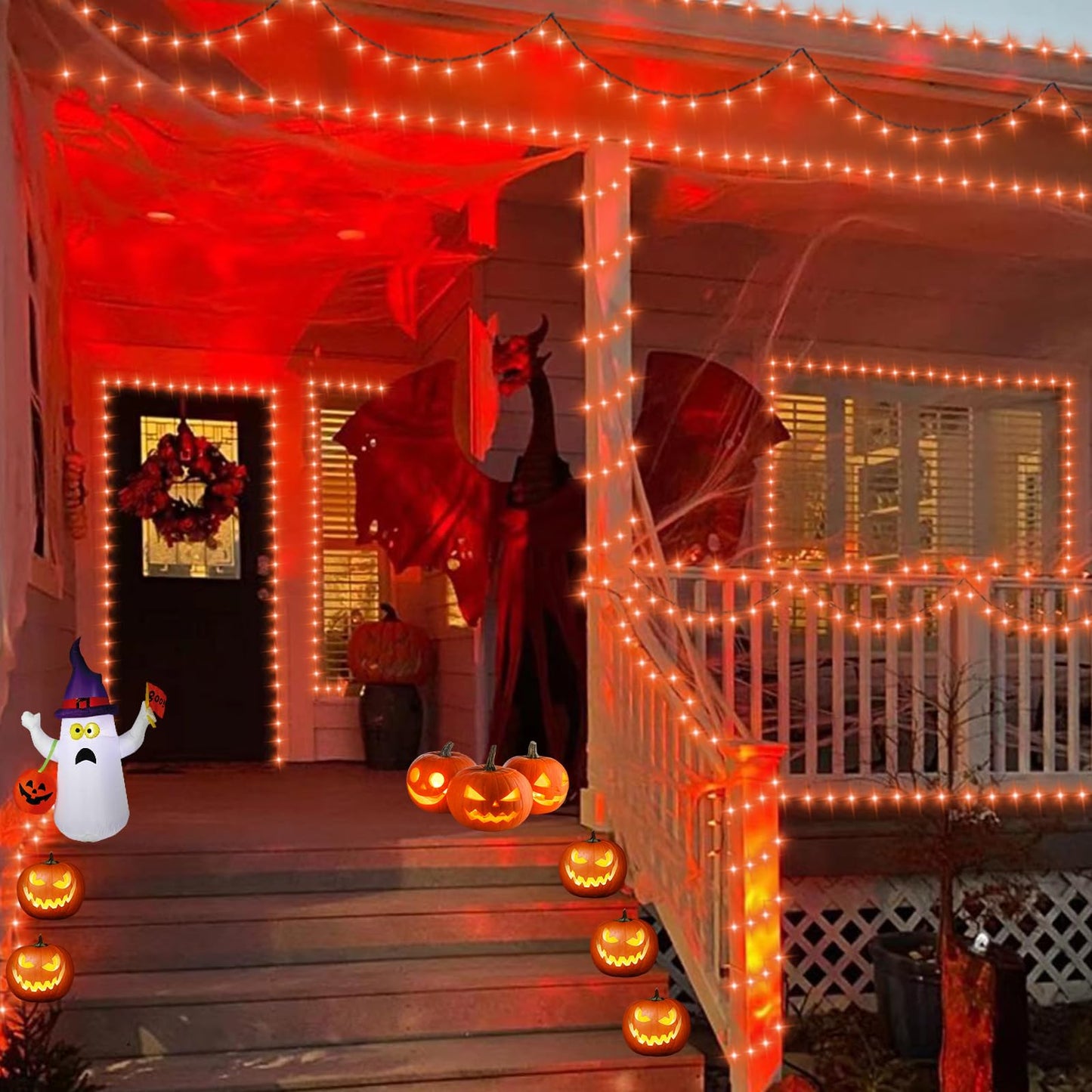 QITONG 165ft 500 LED Orange String Lights, Twinkle Lights Outdoor Waterproof with 8 Modes, Green Wire Orange Christmas Light Plug in Indoor with Timer Memory