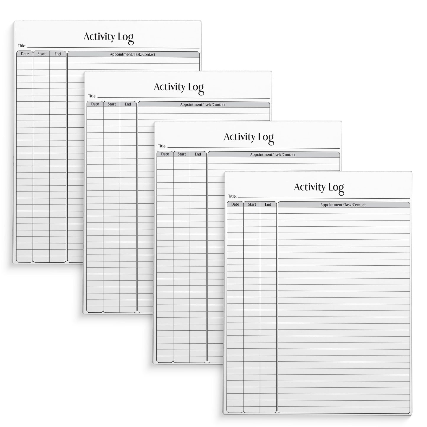 Better Office Products Activity Log Notepad, 8.5" x 11", Planning Note Pad, 50 Sheets, Daily Time Tracking Productivity Checklist Organizer,(4 Pack)