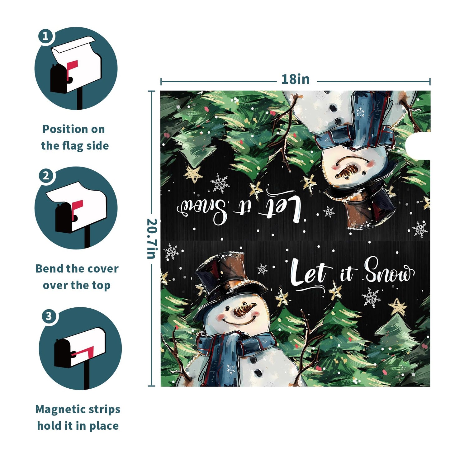 Kawani Winter Snowman Mailbox Covers Magnetic Pine Tree and Snow Outdoor Mailbox Cover Standard Size 18 X 21 Snowflakes Christmas Holiday Mailbox Wrap Post Letter Box Cover Decorative for Home Garden
