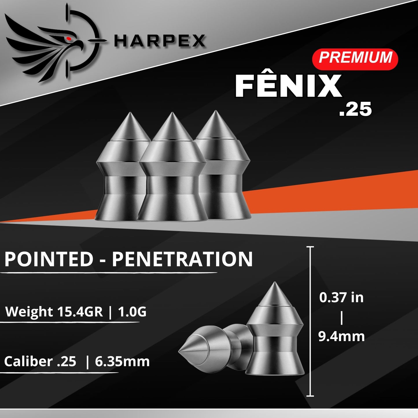 Harpex Fenix Premium .25 Cal Airgun Pellets – Lightweight Precision Lead – High Accuracy for Target Shooting & Small Game – Consistent Performance (25Cal 80ct)