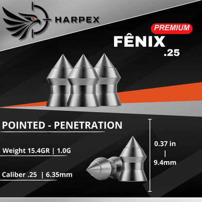 Harpex Fenix Premium .25 Cal Airgun Pellets – Lightweight Precision Lead – High Accuracy for Target Shooting & Small Game – Consistent Performance (25Cal 80ct)
