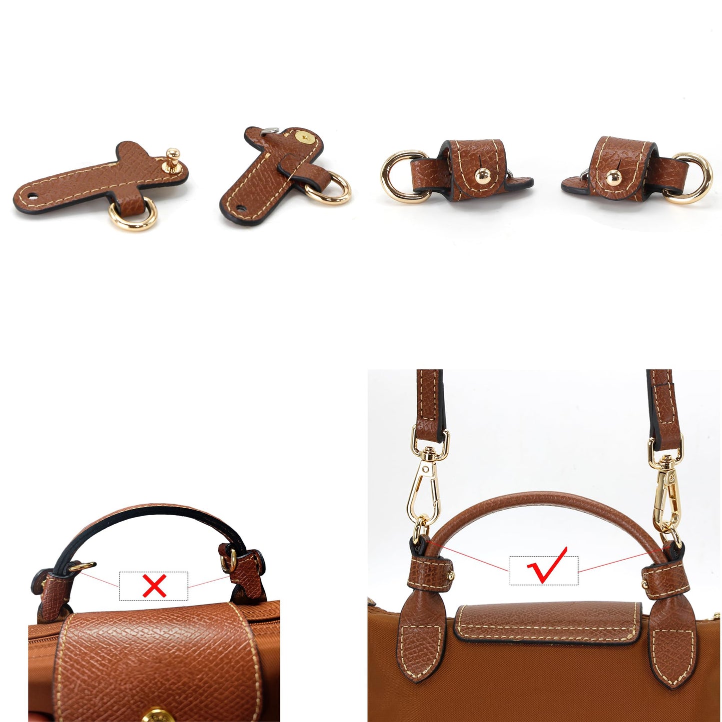 banbeln Mini Bags Leather Shoulder Strap Kit Fit For Adjustable Crossbody Small Bag (brown&silver)