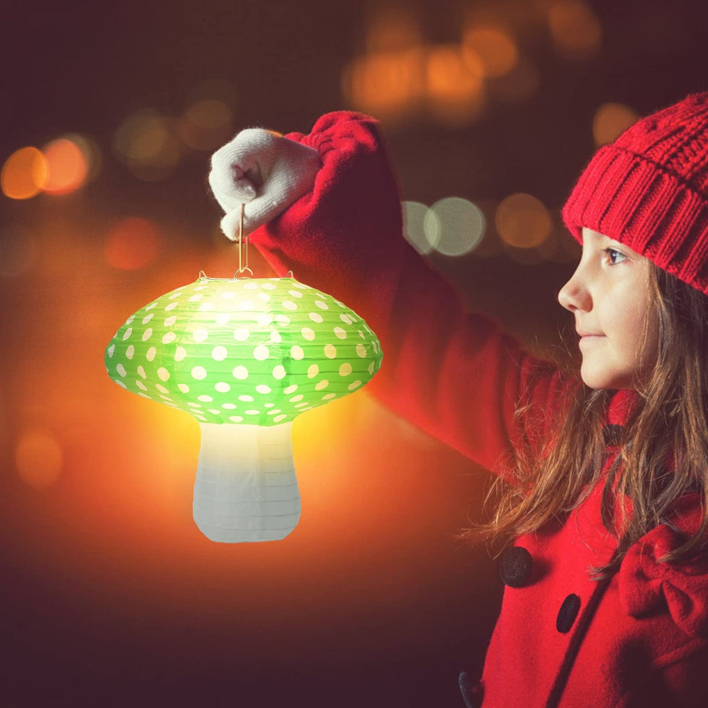 4Pcs Mushroom Shaped Paper Lanterns, Windspeed Large 8 and 12 Inch Lanterns for Nursery Garden Christmas Party Decoration (Green)