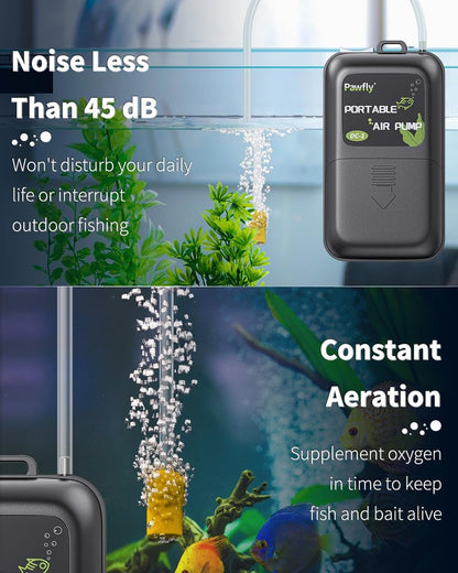 Pawfly Aquarium Battery Air Pump 40 GPH Oxygen Pump for 5 to 30 Gallon Fish Tank Portable Aerator Pump for Outdoor Fishing and Fish Transportation, Battery Not Included (Accessories Inside The Pump)