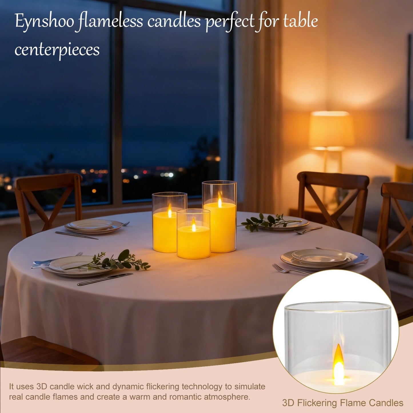 Eynshoo Flameless Candles with Remote&Timer - Realistic 3D Flickering Flame LED Battery Operated Candles, Warm White Light for Home Decor, Christmas, Wedding, Party, and Holiday Decoration