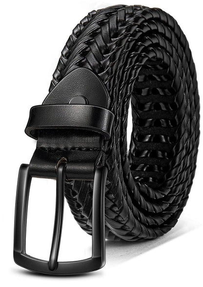 KEMISANT Men Belt, Braided Belt Comfortable For Men Casual Jean Golf 1 3/8"(Black,30"-34" Waist Adjustable)