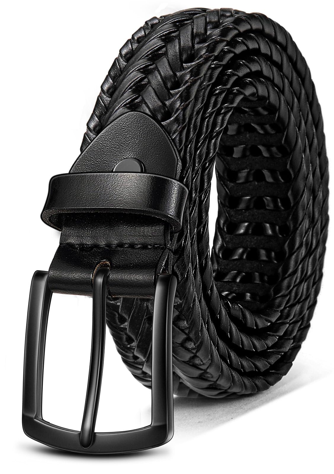 KEMISANT Men Belt, Braided Belt Comfortable For Men Casual Jean Golf 1 3/8"(Black,26"-30" Waist Adjustable)