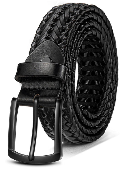 KEMISANT Men Belt, Braided Belt Comfortable For Men Casual Jean Golf 1 3/8"(Black,32"-36" Waist Adjustable)