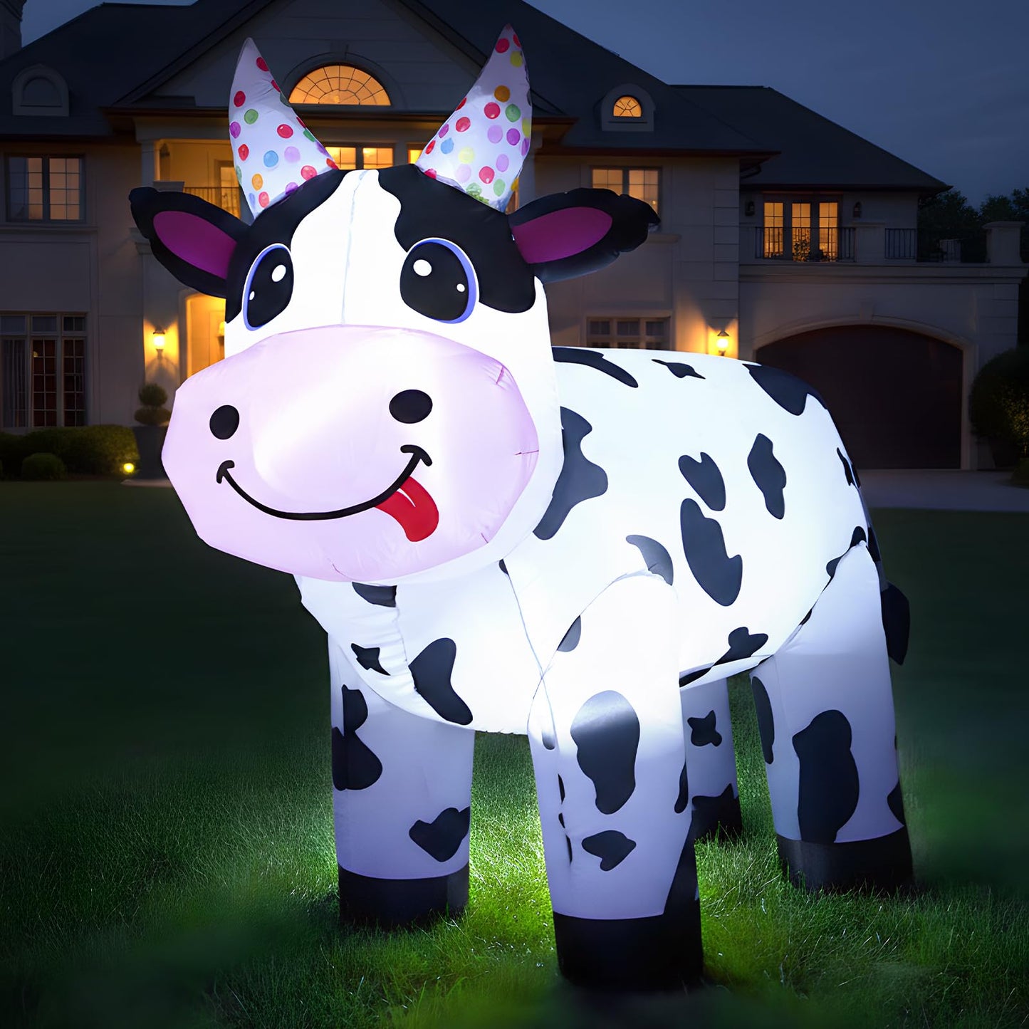 4FT Christmas Spring Farm Ranch Inflatable Cute Farm Cow Blow up Decoration with LED Light Outdoor Indoor Yard Graden Lawn Party Holiday Decor