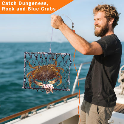 QualyQualy 4 Set Castable Crab Trap Kit, Foldable Crabbing Net with Rope & Bait Clip, Crab Snare/Pots/Traps for Blue Crabs, Dungeness, Crawfish Portable Crabbing Equipment