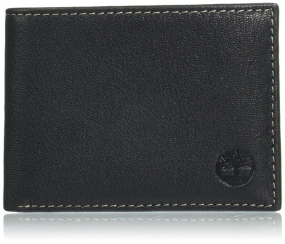 Timberland Men's RFID Blocking Wallet – Genuine Leather Passcase with Removable ID Holder, 6 Card Slots, 2 Billfold Pockets, Slim Design, Black, One Size