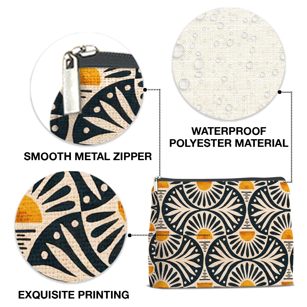 jyunsoeng Boho Cosmetic Bag Sunset Leaf Aesthetic Zipper Makeup Pouch Small Makeup Bag (1Pcs)