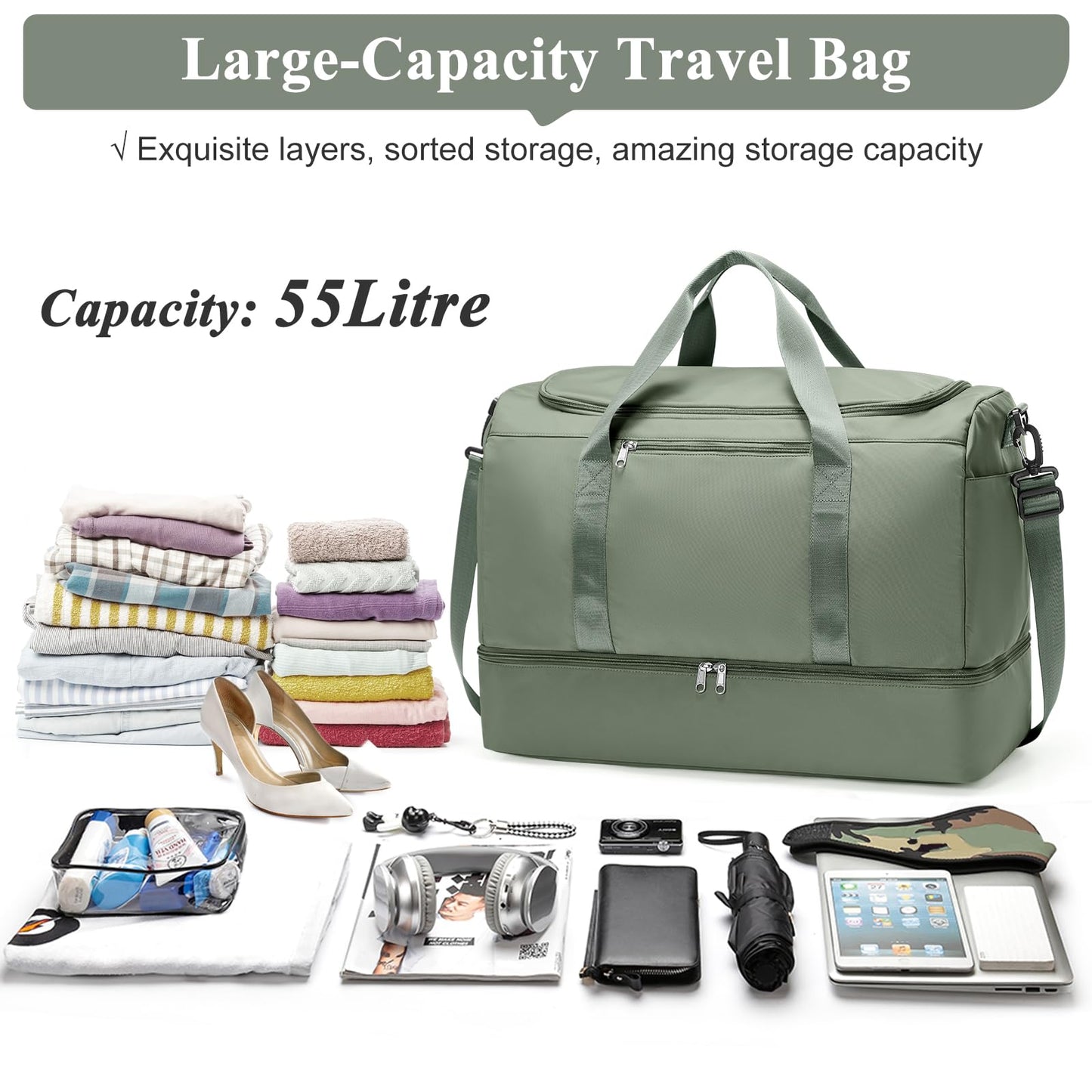 Extra Large Travel Duffle Bag,Carry on Overnight Weekend Bag with Shoes Compartment,Weekender Bags for Women for Travel Business Trips Sport Hospital