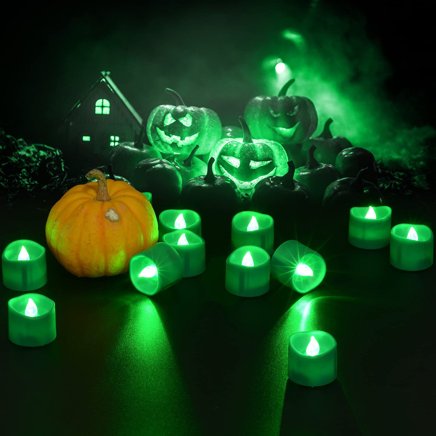PChero 12pcs Green LED Tea Lights with Timer, Flickering Flameless Tealights Battery Operated Long Lasting Fake Candles for Wedding, Party, Christmas, Halloween and Festival Celebration