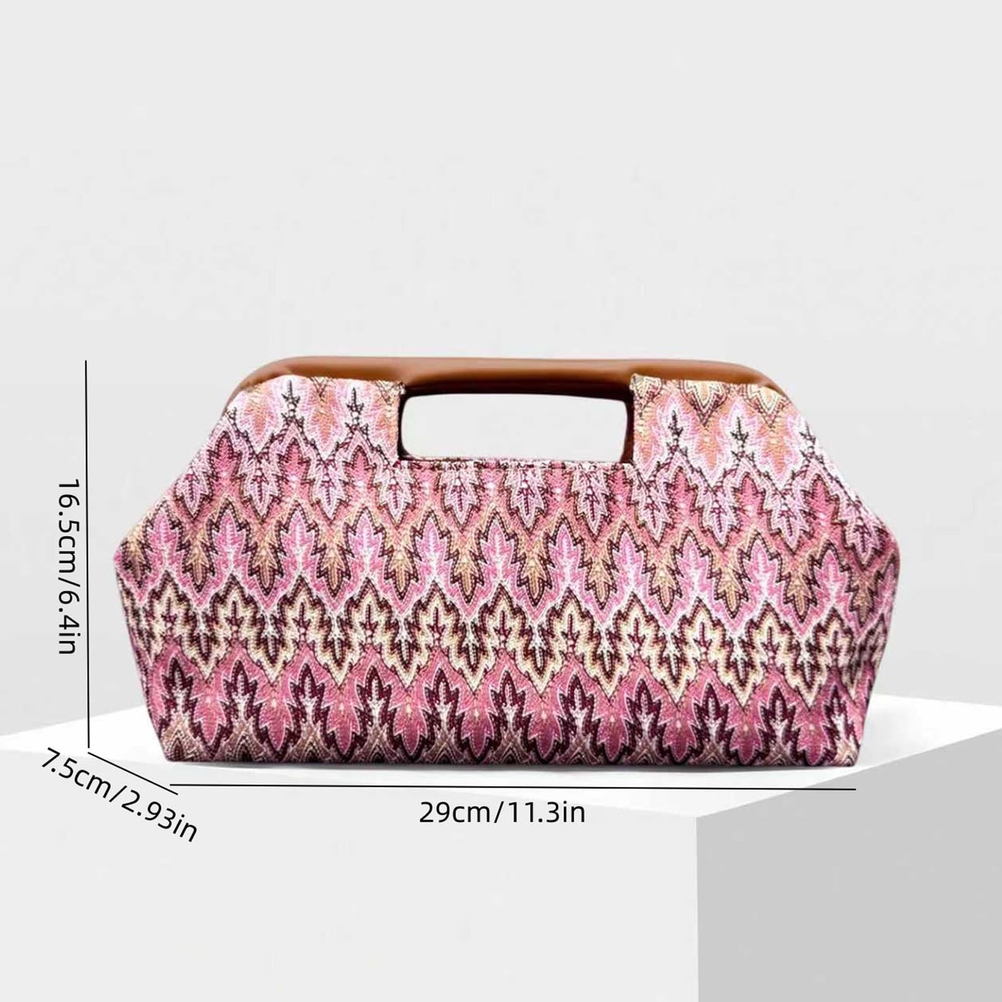 ENBEI Women's Top Handle Clutch Purse, Evening Bag with Leather-Wrapped Metal Handle, Handbag Clutch for Party & Daily Use (Pink Bohemia)