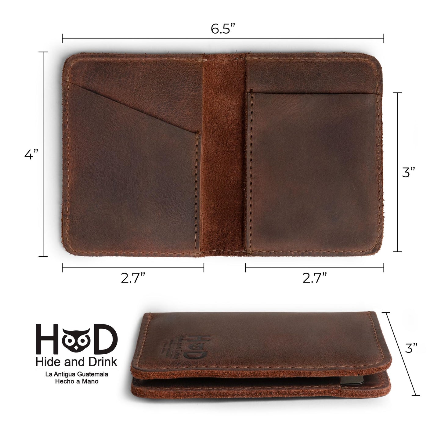 Hide & Drink, Bifold Wallet, Slim Card Holder, Minimalist Traveler Wallet, Vintage Front Pocket Wallet, Full Grain Leather, Handmade, Bourbon Brown