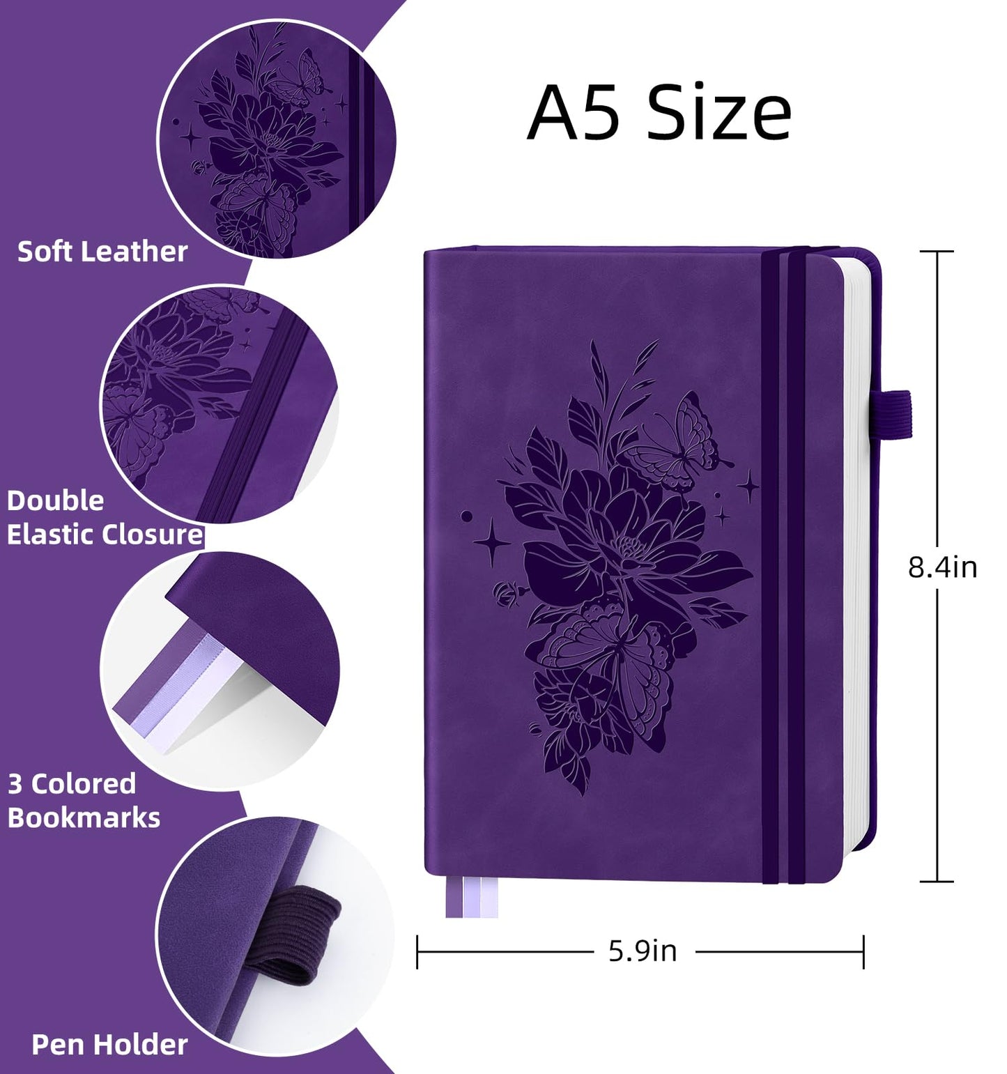 ALKALO Blank Journal Notebook 365 Pages, A5 Leather Sketch Book for Drawing Women & Men, Hardcover Notebook with 100GSM Thick Paper, Sketchbook for Travel, Work, School, Note Taking