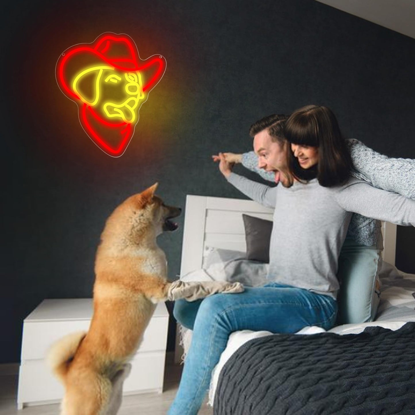 Golden Retriever Neon Sign for Wall Decor Cowboy Golden Retriever Neon Light Dimmable Cute Dog LED Light Up for Man Cave Bedroom Office Party Christmas Birthday Gifts Art Size11.9 * 13.7(WZCP056)